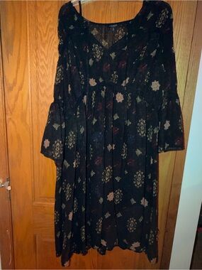 Women’s Black Floral Sheer Dress With Slip Size 1X Lucky Brand